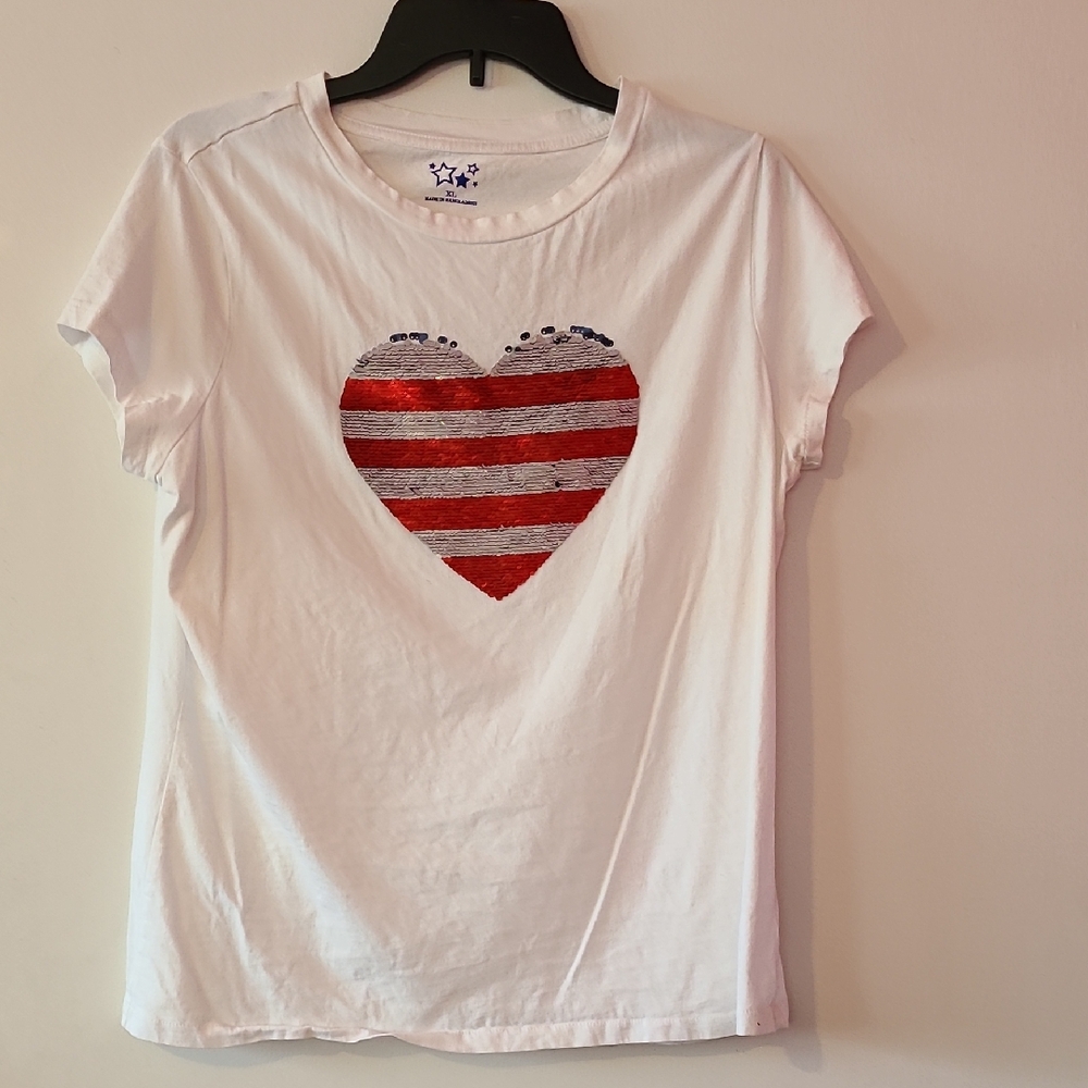 White Short Sleeve Tee with Red Heart Design